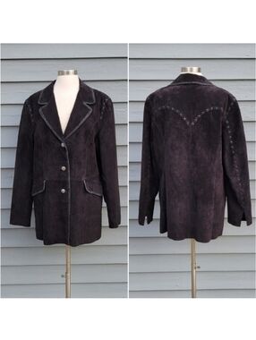 Vintage 90s y2k Cripple Creek Black Leather Whipstitch Western Cowgirl‎ Jacket